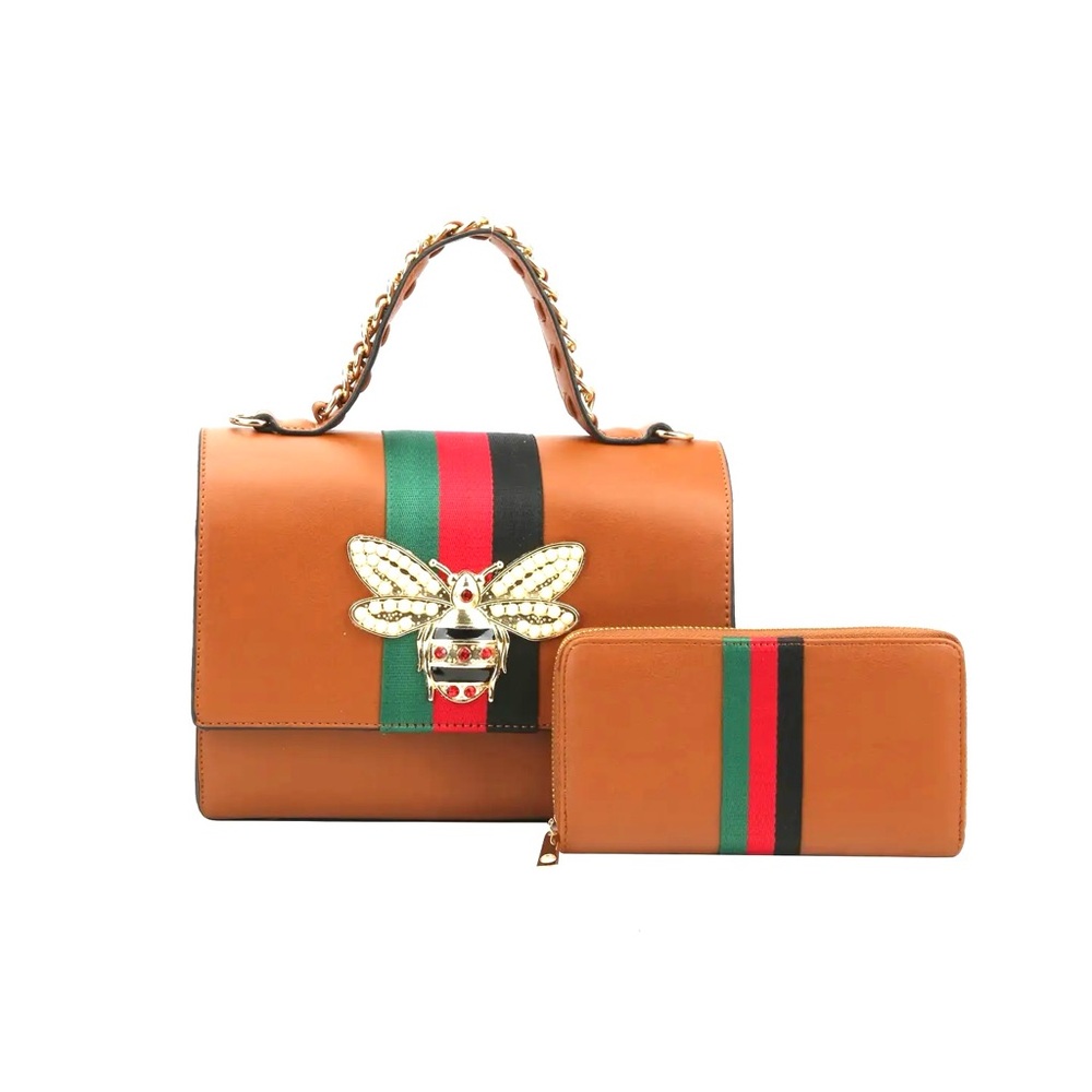 Designer Bee Pendant Satchel Handbag Set